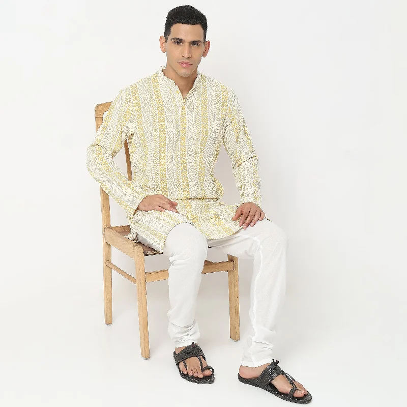 Regular Fit Embroidered Kurta with Chudidar Set