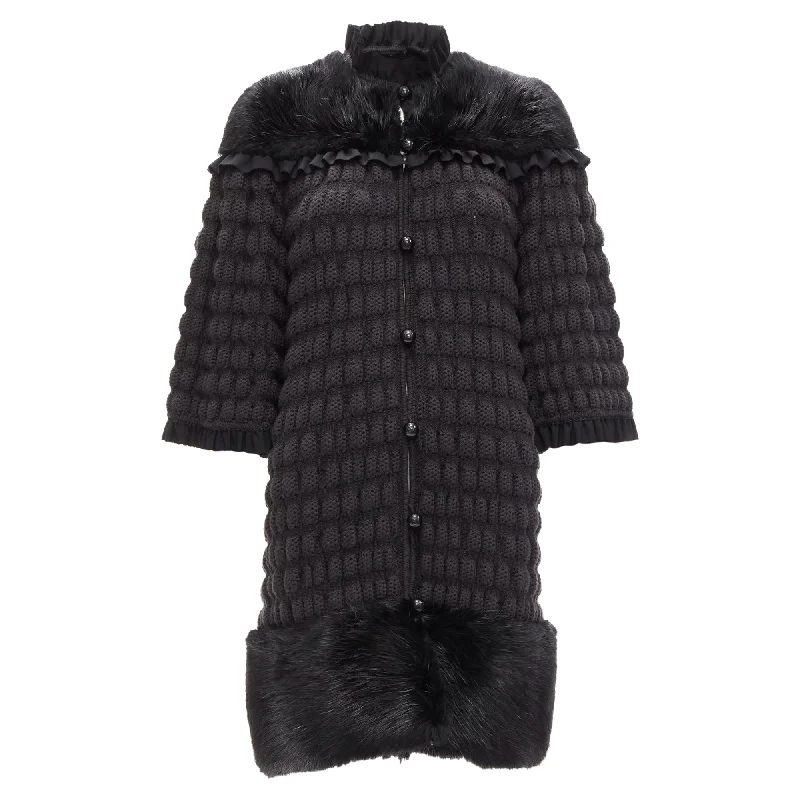 Cycling OvercoatsFendi fur panel virgin wool crochet chunky knit coat