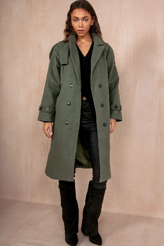 Thermal OvercoatsRavi Khaki Double Breasted Belted Coat