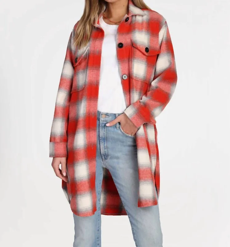 Cape CoatsLogna Plaid Long Coat In Red