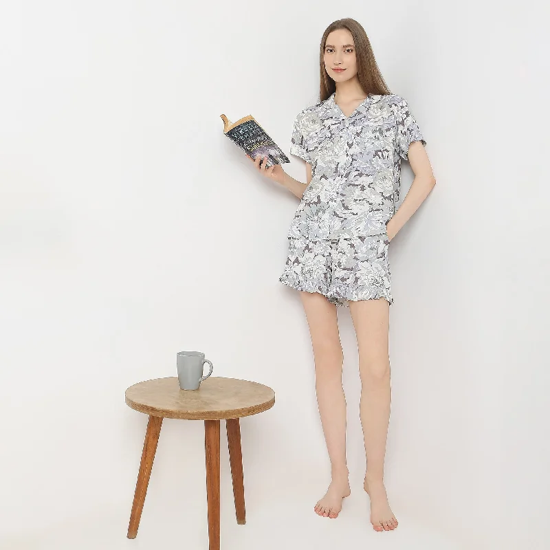 Regular Fit Printed Shirt with Shorts Sleepwear Set