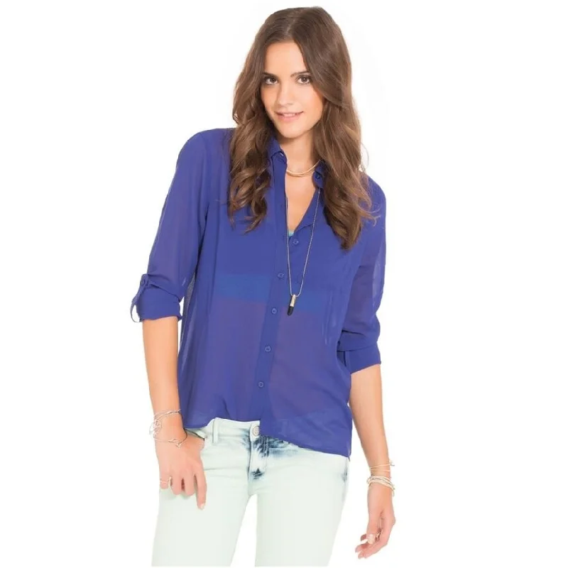 Skateboard ShirtsAeropostale Womens Semi-sheer Button Down Blouse, Blue, Small