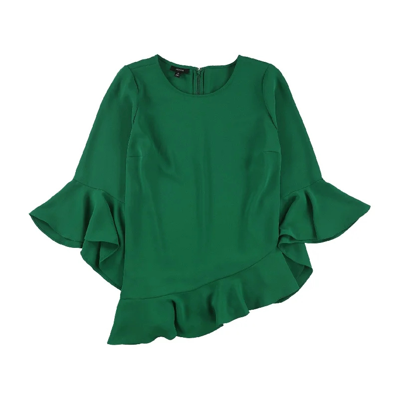 Chambray ShirtsAlfani Womens Asymmetrical Ruffled Blouse, Green, 3X