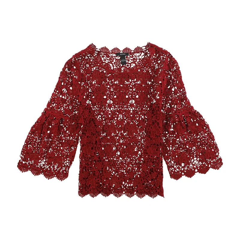 Relaxed Fit ShirtsAlfani Womens Crocheted Knit Blouse