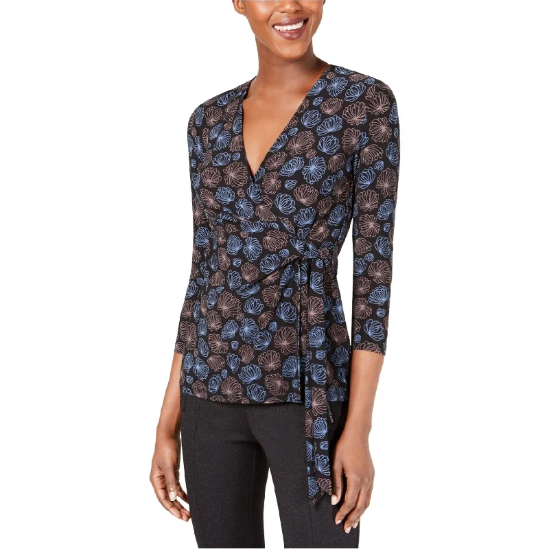 Casual ShirtsAnne Klein Womens Justine Print Wrap Blouse, Black, XX-Small