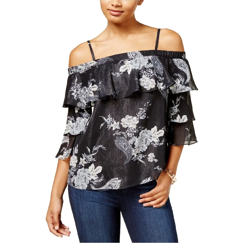 Branded ShirtsBCX Womens Floral Off the Shoulder Blouse, Black, Medium