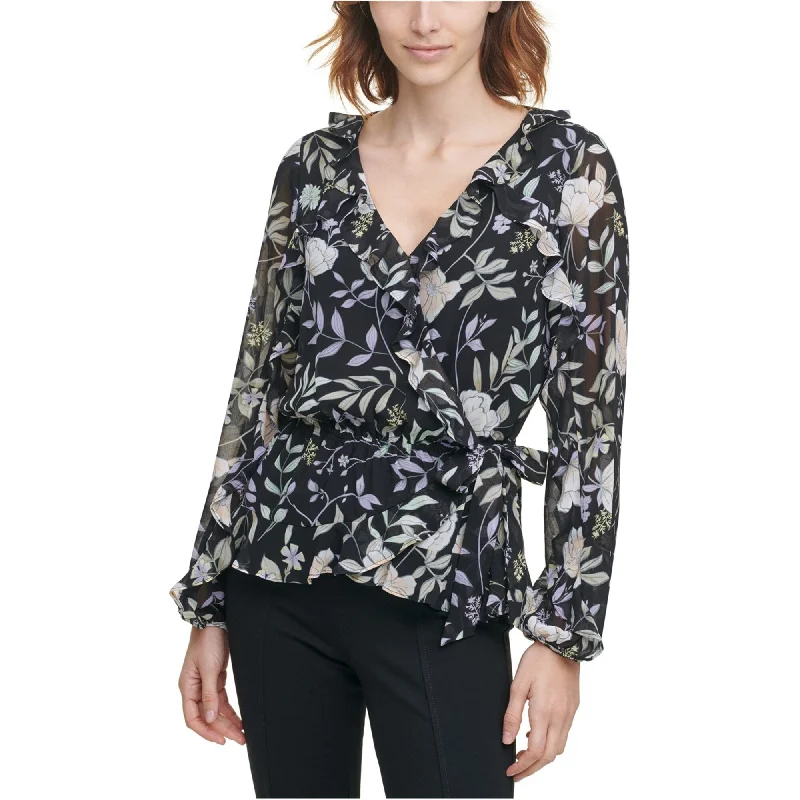 Cycling ShirtsCalvin Klein Womens Floral Ruffled Blouse