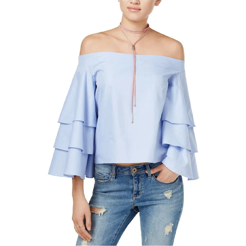 Dress ShirtsEndless Rose Womens Tiered Off the Shoulder Blouse, Blue, Small