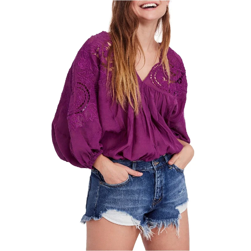 Longline ShirtsFree People Womens Cutwork Dolman Knit Blouse, Purple, X-Small