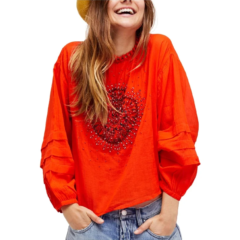 Rainproof ShirtsFree People Womens Heart Of Gold Knit Blouse, Orange, X-Small