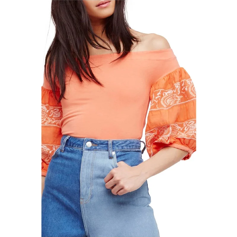 Layered ShirtsFree People Womens Rock With It Embroidered Knit Blouse, Orange, X-Small