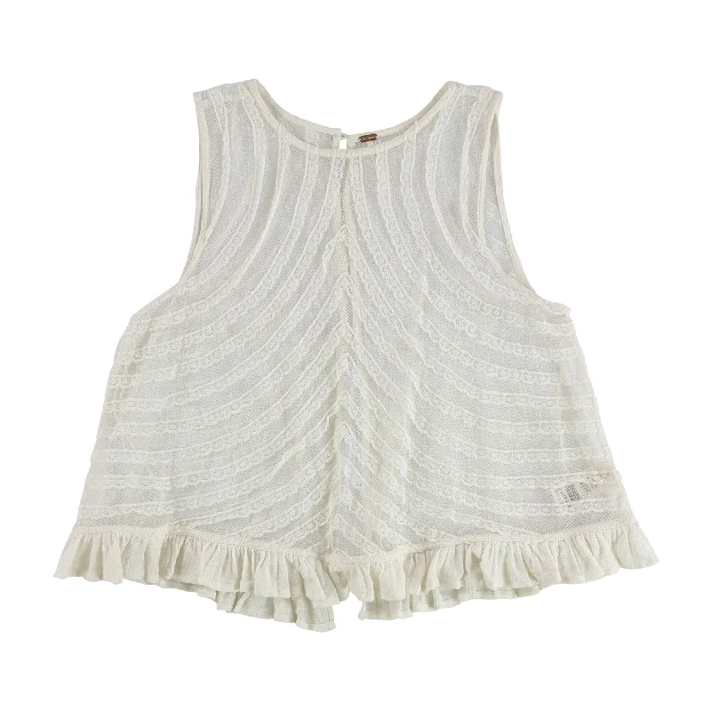 Limited Edition ShirtsFree People Womens She's A Doll Sheer Lace Ruffled Blouse, White, Medium