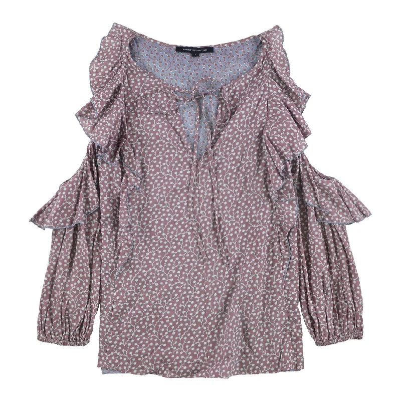 Chambray ShirtsFrench Connection Womens Tie-Front Ruffled Blouse, Purple, Large