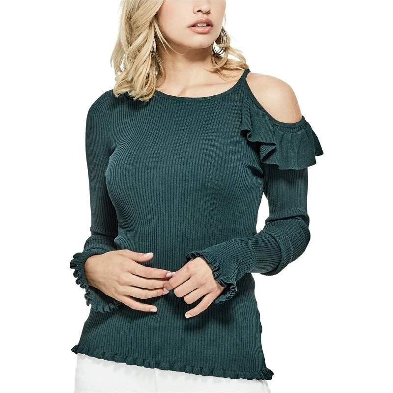 Sports Team ShirtsGUESS Womens Cold Shoulder Knit Blouse, Green, X-Small