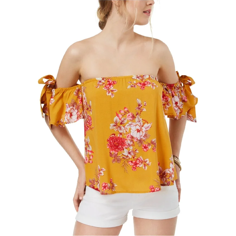 Beaded ShirtsGypsies & Moondust Womens Tie-Sleeve Off the Shoulder Blouse, Yellow, X-Large