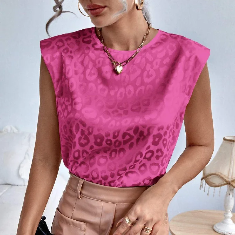 Mesh ShirtsHot Pink Satin Leopard Blouse