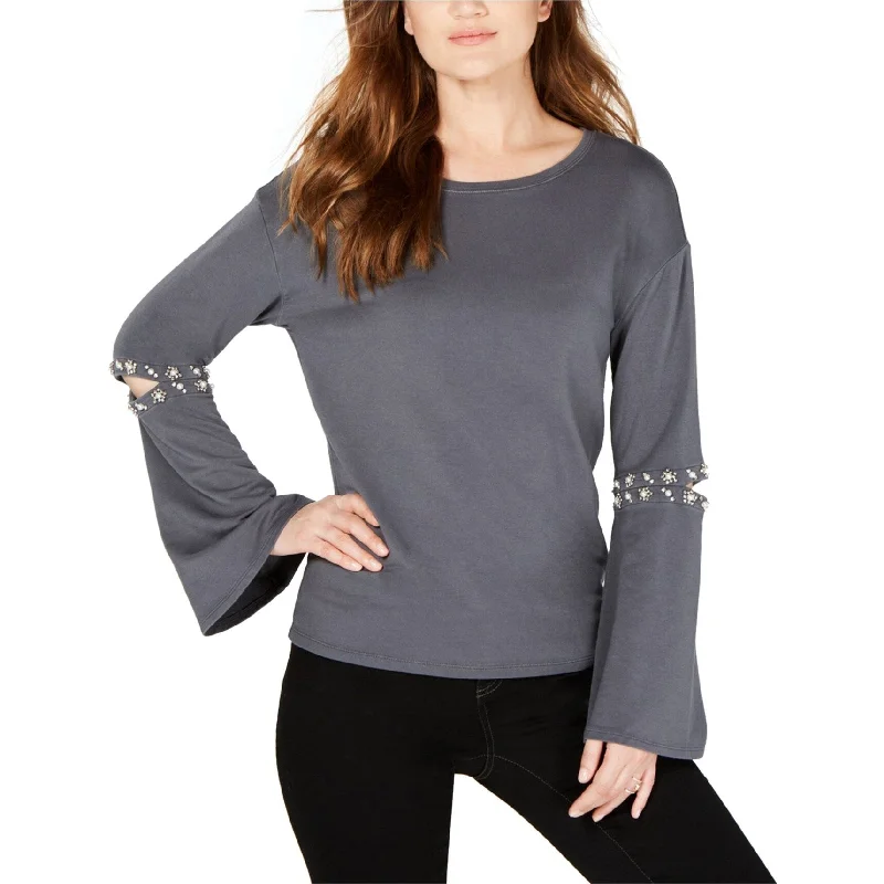 Metallic ShirtsI-N-C Womens Embellished Elbow Knit Blouse