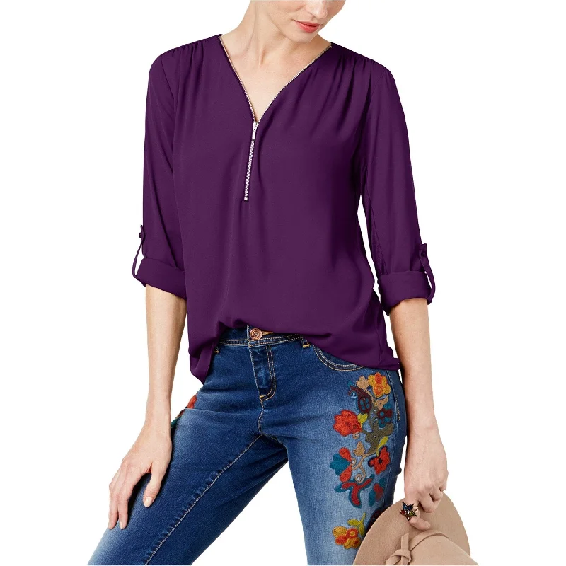 Hemp ShirtsI-N-C Womens Mixed Media Utility Knit Blouse, Purple, XX-Large