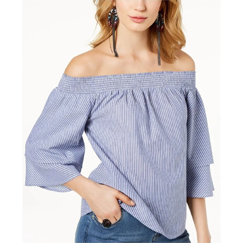 Work ShirtsI-N-C Womens Striped Off the Shoulder Blouse, Blue, Small