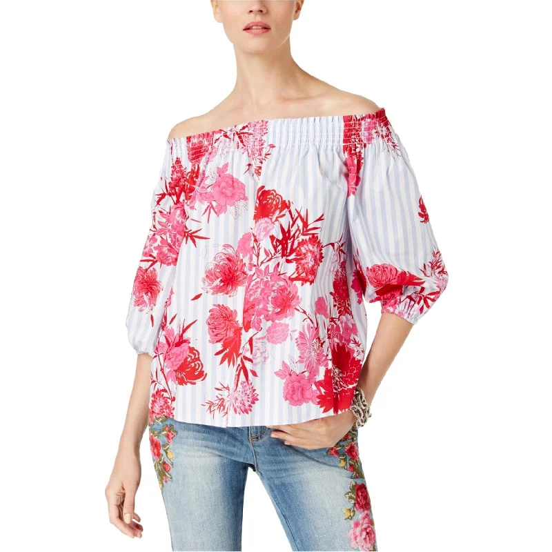 Casual ShirtsI-N-C Womens Tropical Off the Shoulder Blouse, Pink, Large