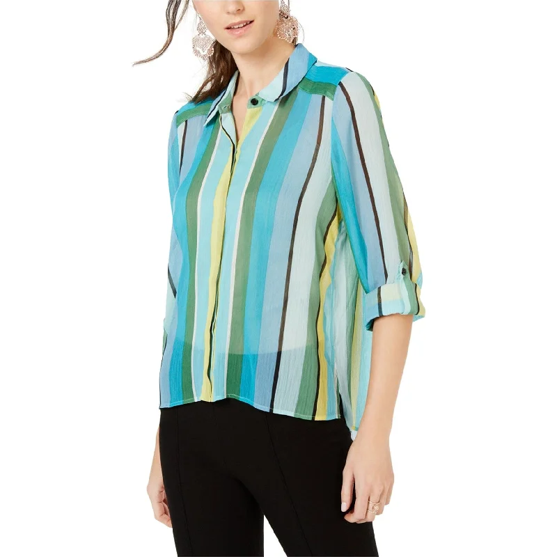 Graphic ShirtsI-N-C Womens Vertical Button Down Blouse, Green, Small