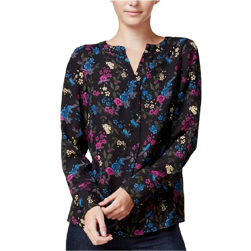 Tunic ShirtsKensie Womens Floral Knit Blouse, Black, Large