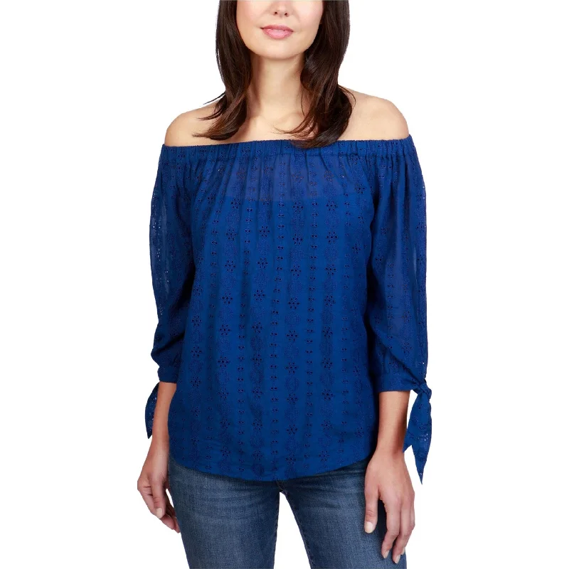 UV-Protection ShirtsLucky Brand Womens Schiffli Knit Blouse, Blue, Small