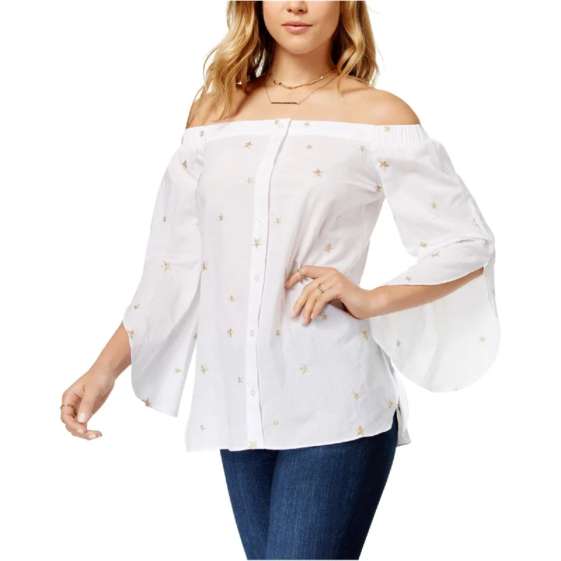 Metallic ShirtsMaison Jules Womens Button Down Off The Shoulder Blouse