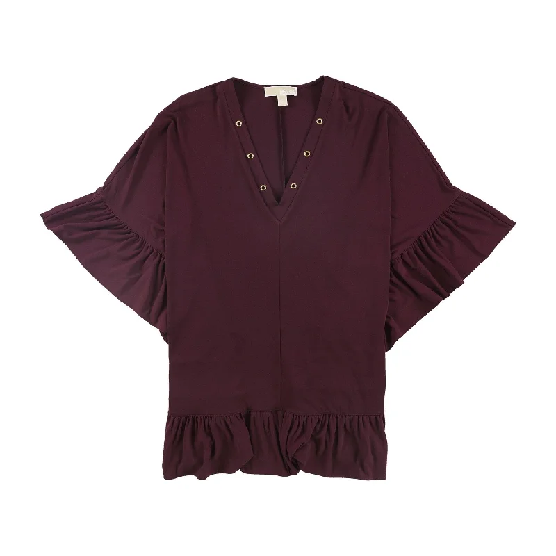 Ruffled ShirtsMichael Kors Womens Grommet-Detail Ruffled Blouse, Purple, X-Large