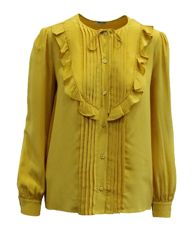 Statement ShirtsMiu Miu Ruffle Embellished Blouse in Yellow Silk