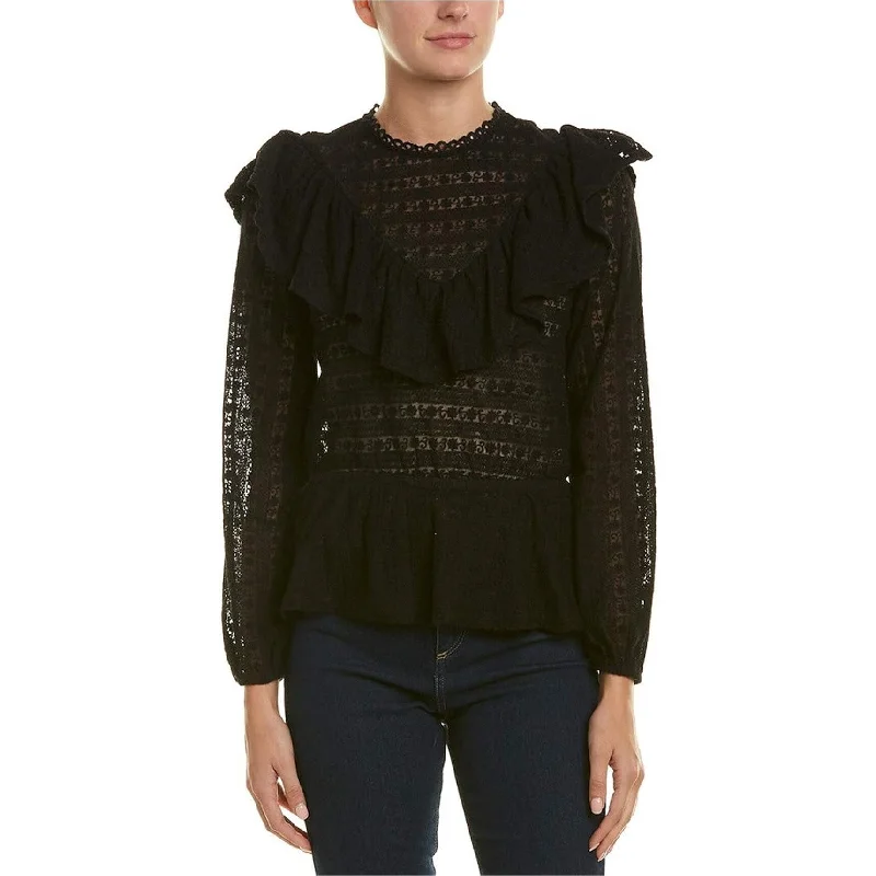 Collaborative ShirtsMoon River Womens Crocheted Ruffled Blouse, Black, Small