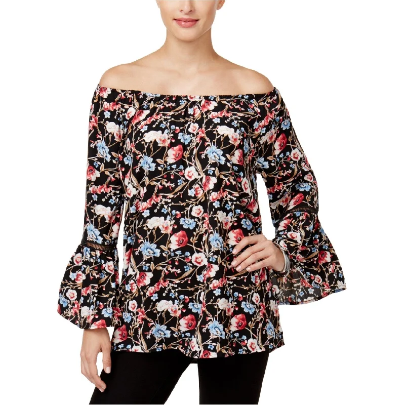 Plush ShirtsOlivia & Grace Womens Floral Knit Blouse, Black, X-Large