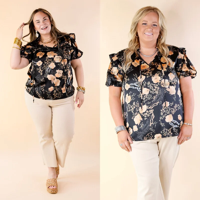 Asymmetrical ShirtsOne And Only Mix Print Satin Blouse with Keyhole Front in Black