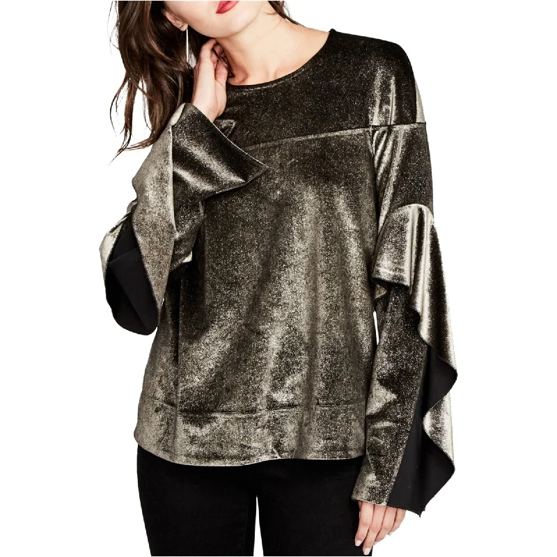 Sheer ShirtsRachel Roy Womens Shimmer Ruffle Knit Blouse, Metallic, Small