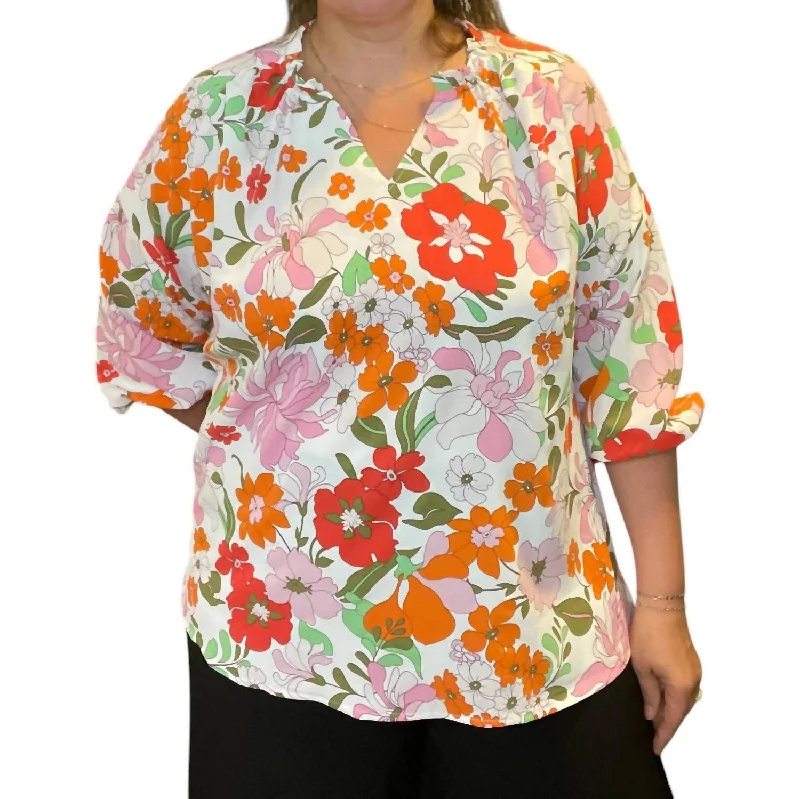 Printed ShirtsRetro Print Blouse In Citrus Floral