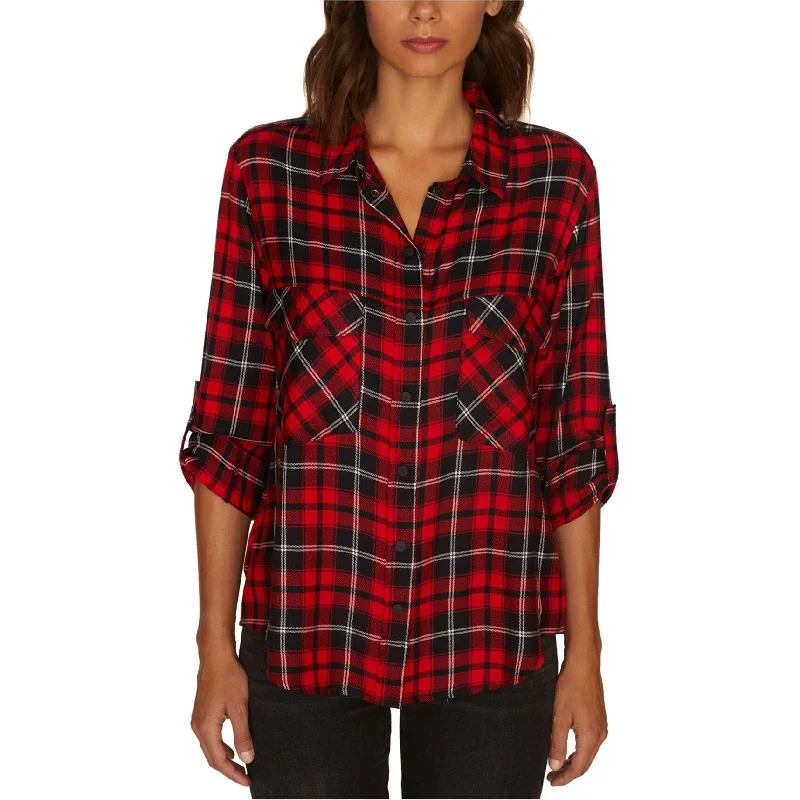 Asymmetrical ShirtsSanctuary Clothing Womens Snap Button Down Blouse, Red, X-Small