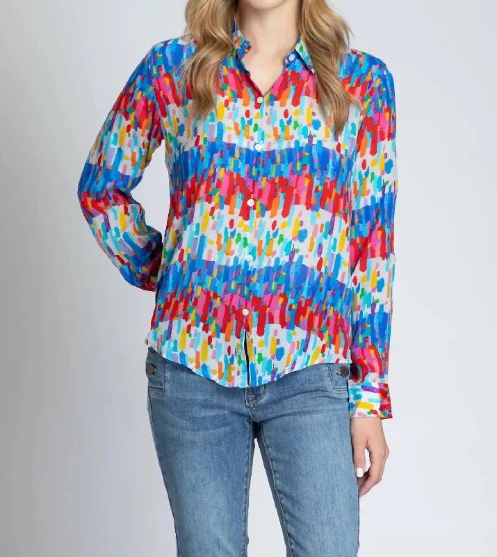 College ShirtsShow Button-Up Roll Sleeve Blouse In Multi