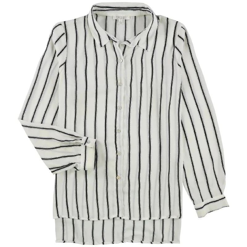 High-Fashion ShirtsSpense Womens Two Toned Striped Button Down Blouse, White, Large