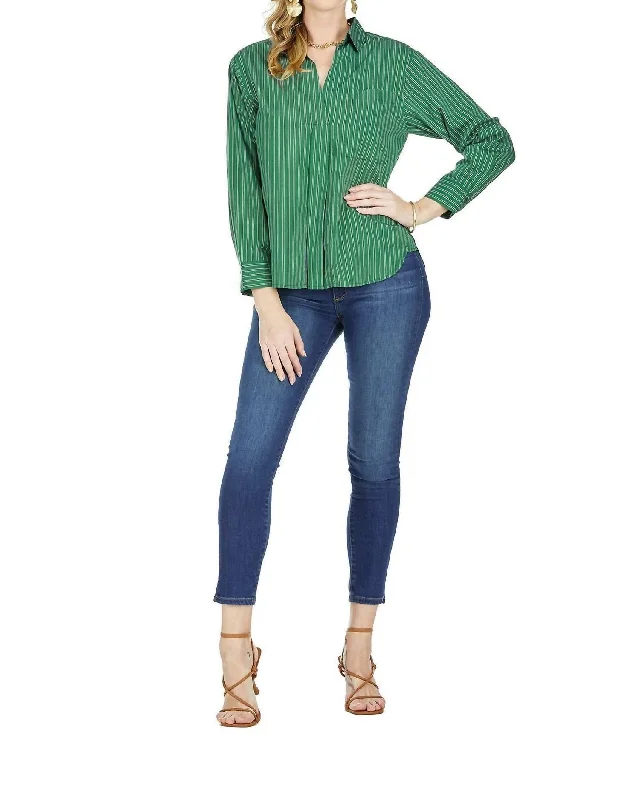 Peplum ShirtsStripe Blouse In Hunter Green