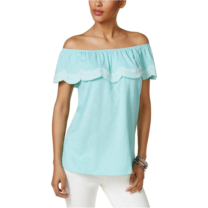 Luxury ShirtsStyle & Co. Womens Ruffled Knit Blouse, Blue, Small