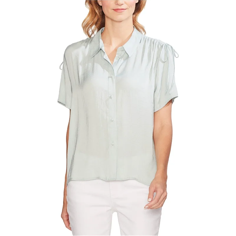 Wool ShirtsVince Camuto Womens Drawstring Shoulder Button Down Blouse, Green, XX-Small