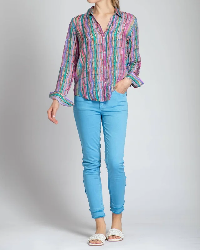 Wrap ShirtsWaves And Stripes Buttondown Blouse In Multi