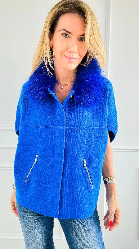 Hip-Hop JacketsFaux Fur Collar Jacket - Blue