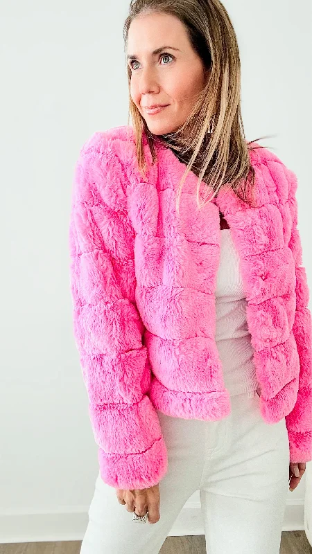 Limited Edition JacketsFaux Fur Buttoned Quilted Jacket - Barbie Pink