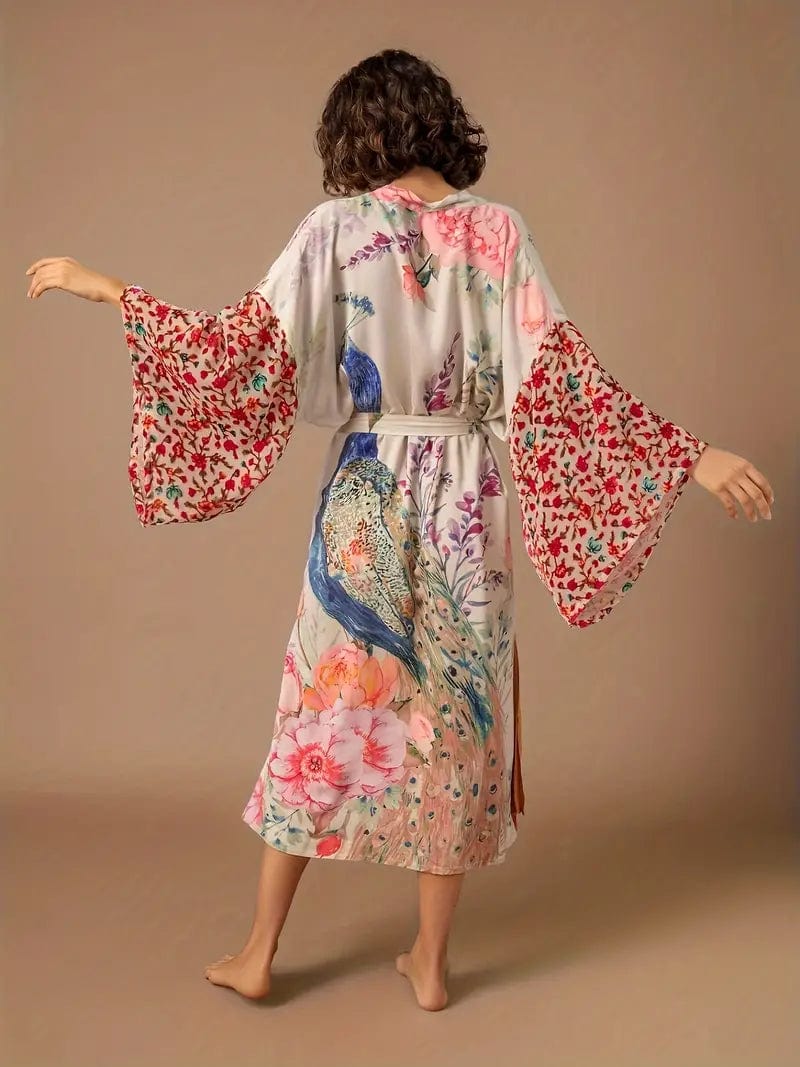 Canvas JacketsFloral and Peacock Print Vacation Cover-Up