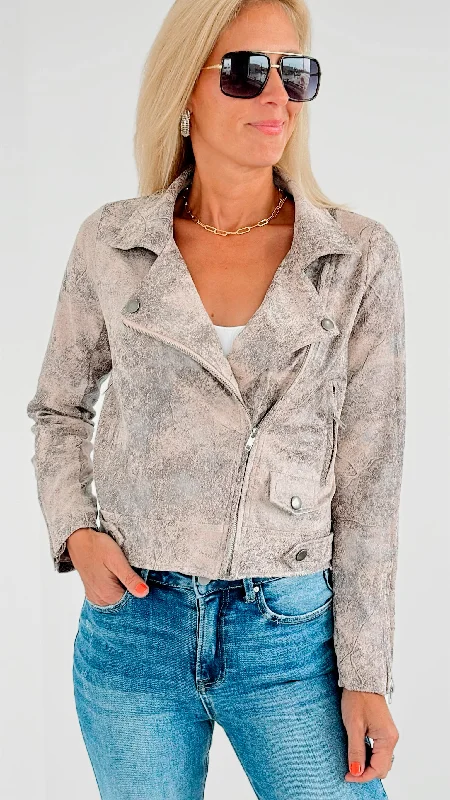 Canvas JacketsFoiled Vegan Suede Moto Jacket-Blush