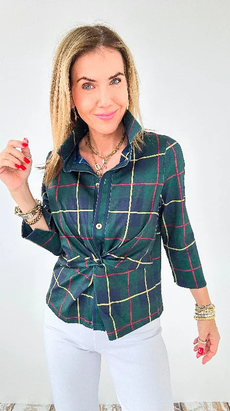 Pea CoatsHighland Twist Tartan Blouse- Green