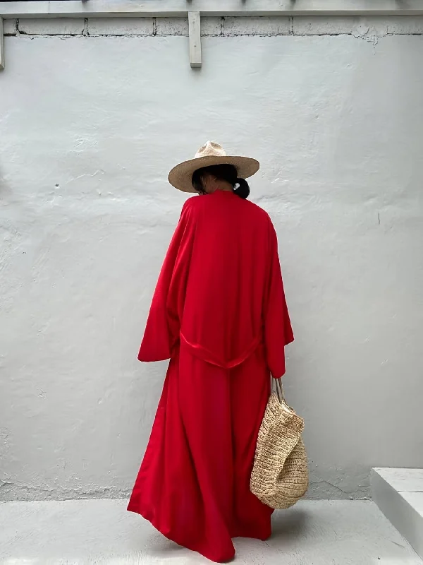 Pea CoatsLong Loose Red Kimono