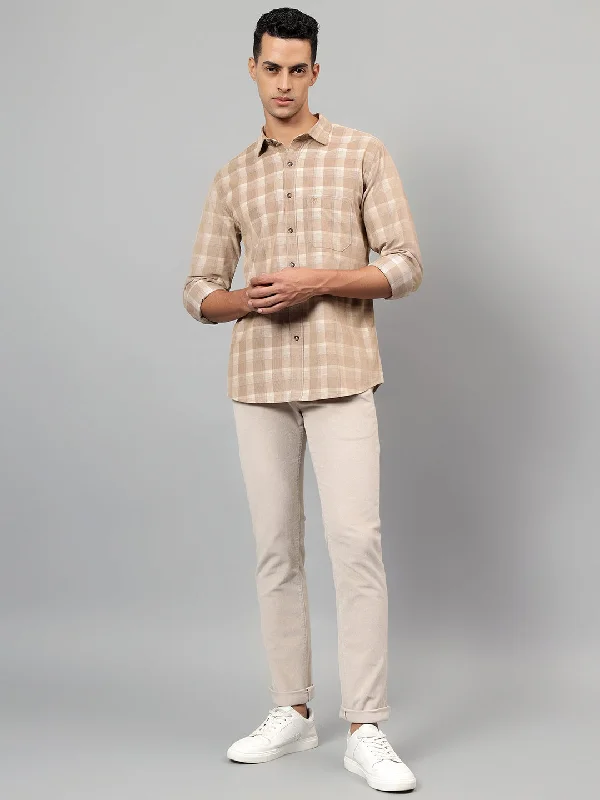 Suede JacketsMen's Beige Checked Casual Full Sleeves Shirt