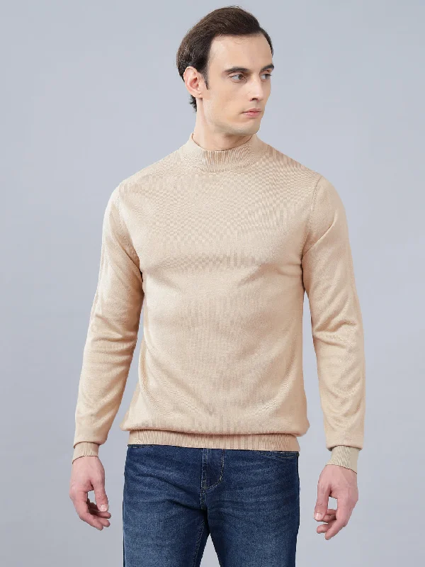 Tasseled JacketsMen's Beige Solid Full Sleeve Sweater